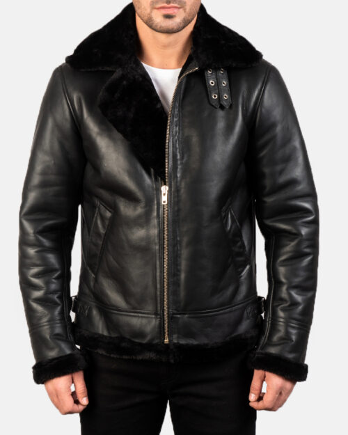 Raven B-3 Black Leather Bomber Jacket